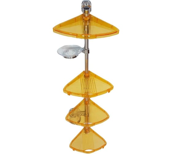 Изображение товара Угловая полка PRIMANOVA прозрачно-оранжевая, алюминиевая трубка, 4 полки, мыльница и стакан M-N13-17