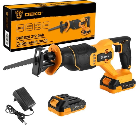Изображение товара Аккумуляторная сабельная пила DEKO DKRS20, 20В, 2х2.0Ач 063-4253