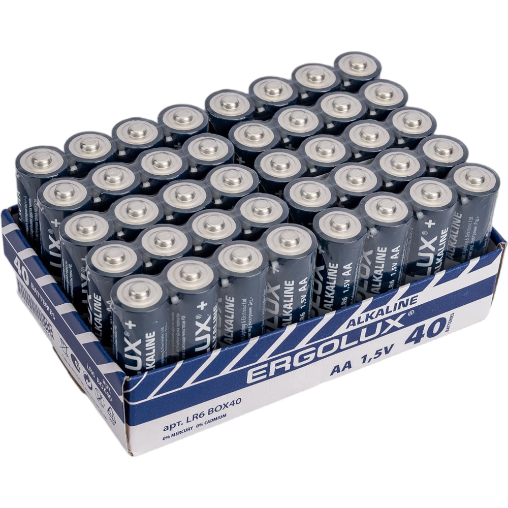 Изображение товара Батарейки Ergolux LR6 Alkaline BOX40 1.5V, стандартные AA, щелочные