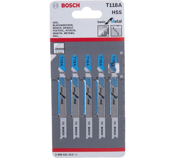 Изображение товара Пилки для лобзика по металлу (67 мм; 5 шт.) HSS T118 A Bosch 2.608.631.013
