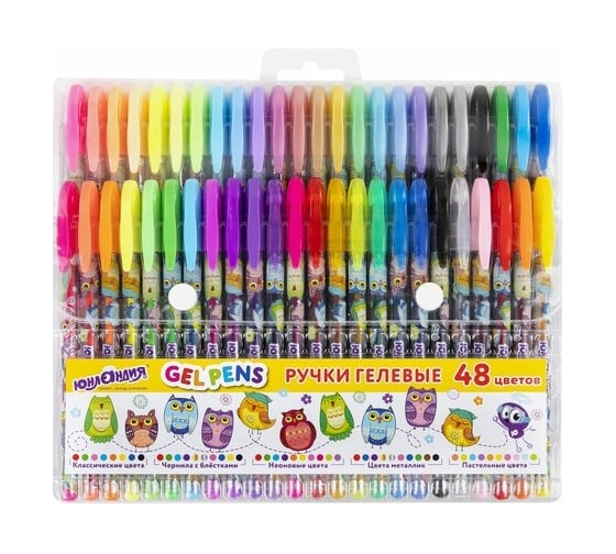 Изображение товара Гелевые ручки ЮНЛАНДИЯ НАБОР 48 ЦВЕТОВ корпус с печатью, узел 1 мм, линия 0.5 мм 143820