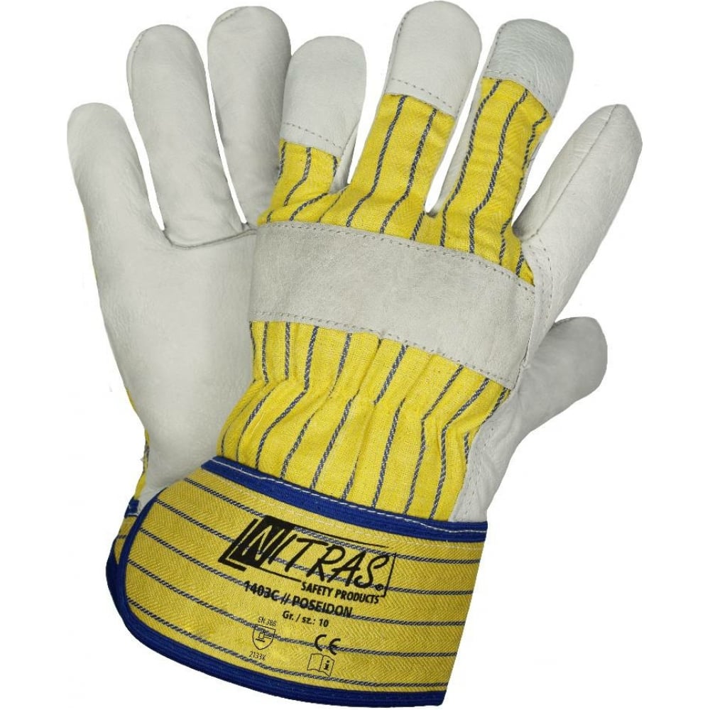 Купить Комбинированные перчатки Nitras, 1403 C-101, желтый/белый, натуральная кожа, хлопок