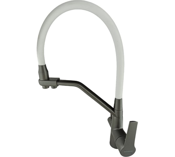 Изображение товара Смеситель для кухни Rainsberg графит, однорычажный, с гибким белым изливом R603CY-0