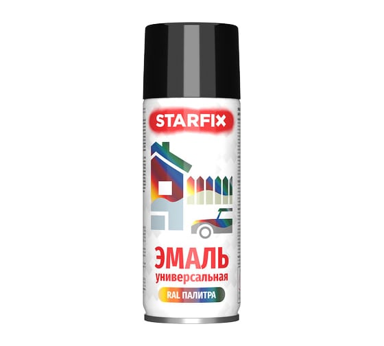 Изображение товара Аэрозольная универсальная краска-эмаль STARFIX (черный 9017; глянец; 520 мл) SM-103045-1
