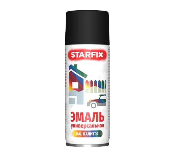 Изображение товара Аэрозольная универсальная краска-эмаль STARFIX (черный 9011; матовый; 520 мл) SM-103039-1