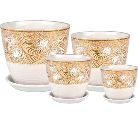 Изображение товара Комплект горшков для цветов Сады Аурики РС103 Роспись бутон, керамика, 12 см, 15 см, 18 см, 21 см 060221