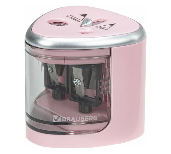 Изображение товара Электрическая точилка BRAUBERG DUAL для 2 диаметров карандашей, 4 батарейки АА, розовая 270579