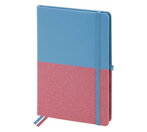 Изображение товара Блокнот BRAUBERG А5, 148x218мм, DUO, под кожу, с резинкой, 80л, клетка, голубой/розовый 113432