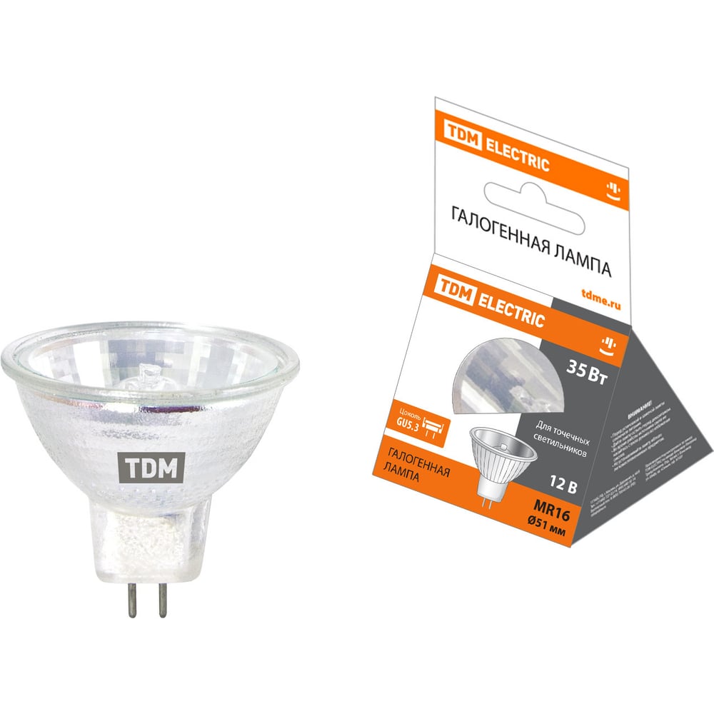 Изображение товара Галогенная лампа с отражателем TDM MR16 35 Вт 12 В GU5.3 теплый белый