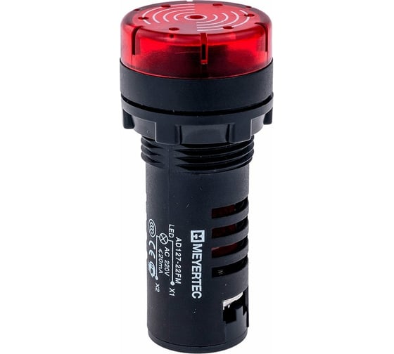 Изображение товара Звонок MEYERTEC с подсветкой, 80дБ, красный 220V AC MT22-SM220 арт. 00000079281