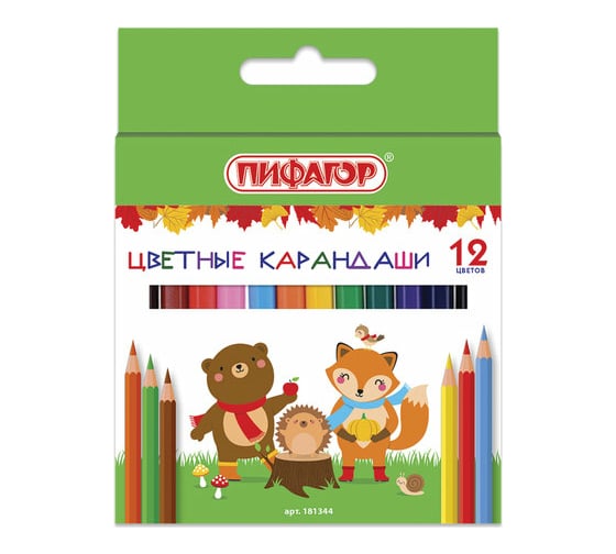 Изображение товара Цветные карандаши ПИФАГОР МАЛЫШИ-КАРАНДАШИ 12 цветов, укороченные заточенные 181344