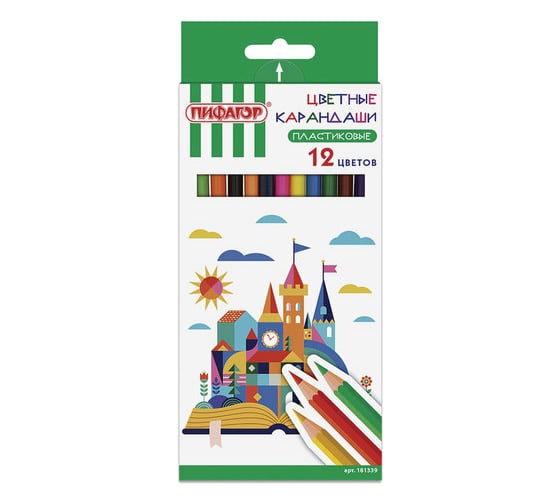 Изображение товара Цветные карандаши ПИФАГОР ЗАМОК 12 цветов, пластиковые, классические заточенные 181339