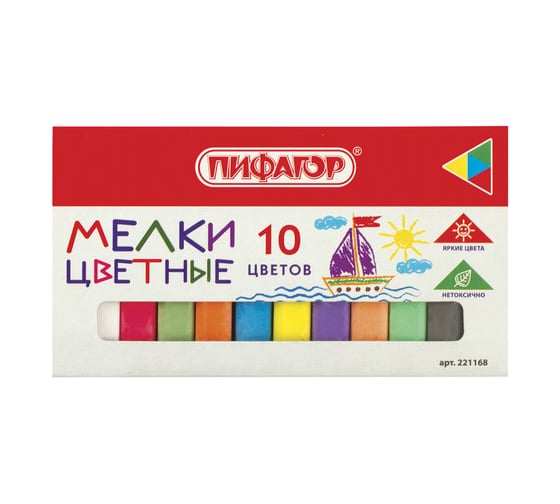 Изображение товара Цветной мел ПИФАГОР набор 10 шт, квадратный 221168
