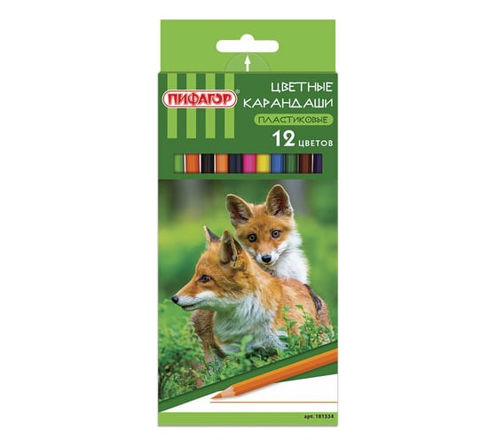 Изображение товара Цветные карандаши ПИФАГОР ЛЕСНЫЕ ЖИТЕЛИ 12 цветов, пластиковые, классические заточенные 181334