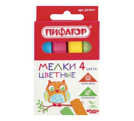 Изображение товара Цветной мел ПИФАГОР набор 4 шт, квадратный 221977