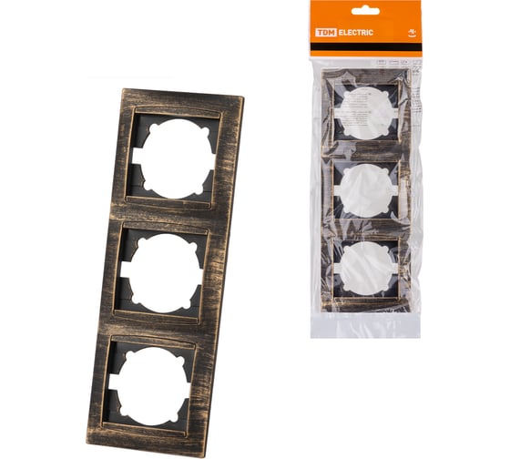 Изображение товара Рамка 3-х постовая вертикальная TDM ELECTRIC старинная бронза, серия "Лама" SQ1815-0780