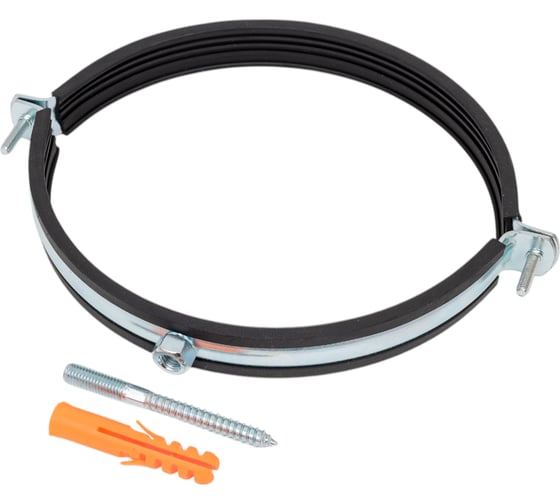 Изображение товара Оцинкованный хомут Terma 28 мм, без резинового уплотнителя, шуруп, дюбель, декоративная чашка, 10 шт. 28739