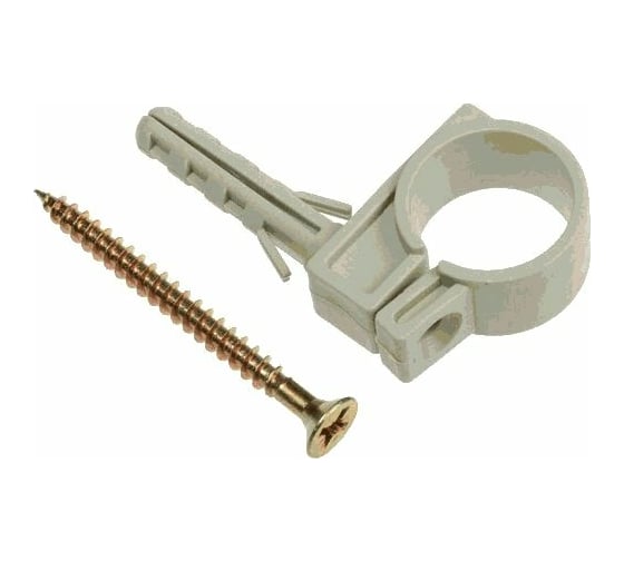 Изображение товара Пластмассовый хомут с дюбелем Terma для трубы 25-27 мм, с саморезом 60954