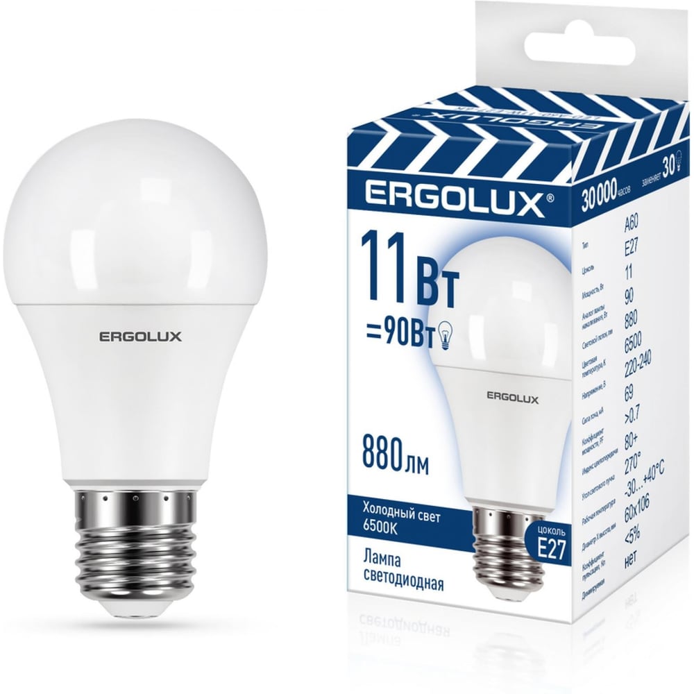 Изображение товара Светодиодная лампа Ergolux LED-A60-11W-E27-6K ЛОН 11Вт Е27 6500К 220-240В, ПРОМО 14724 Изображение товара Светодиодная лампа Ergolux LED-A60-11W-E27-6K ЛОН 11Вт Е27 6500К 220-240В, ПРОМО 14724
