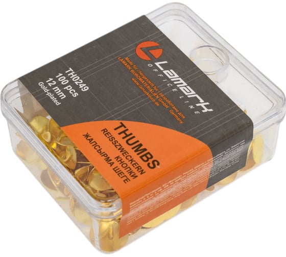 Изображение товара Золотистые кнопки LAMARK 12 мм 100 шт. в пластиковом боксе упаковка 12 шт TH0249