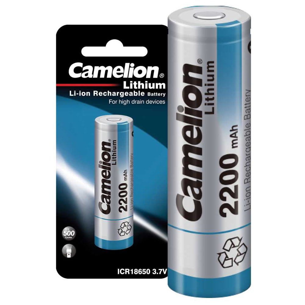 Изображение товара Литий-ионный аккумулятор Camelion ICR18650 2200 mah ICR18650F-22BP1, 3.7 V, Li-Ion/ LiCoO2 14720