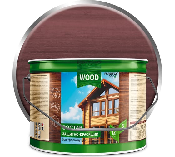 Изображение товара Защитно-красящий состав для древесины FARBITEX (быстросохнущий; каштан; 9 л) 4300010655