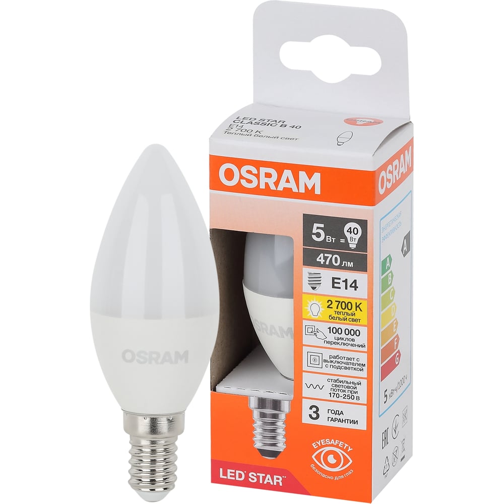 Изображение товара Светодиодная лампа Osram LS CLB40 5W E14 теплый белый свет Изображение товара Светодиодная лампа Osram LS CLB40 5W E14 теплый белый свет