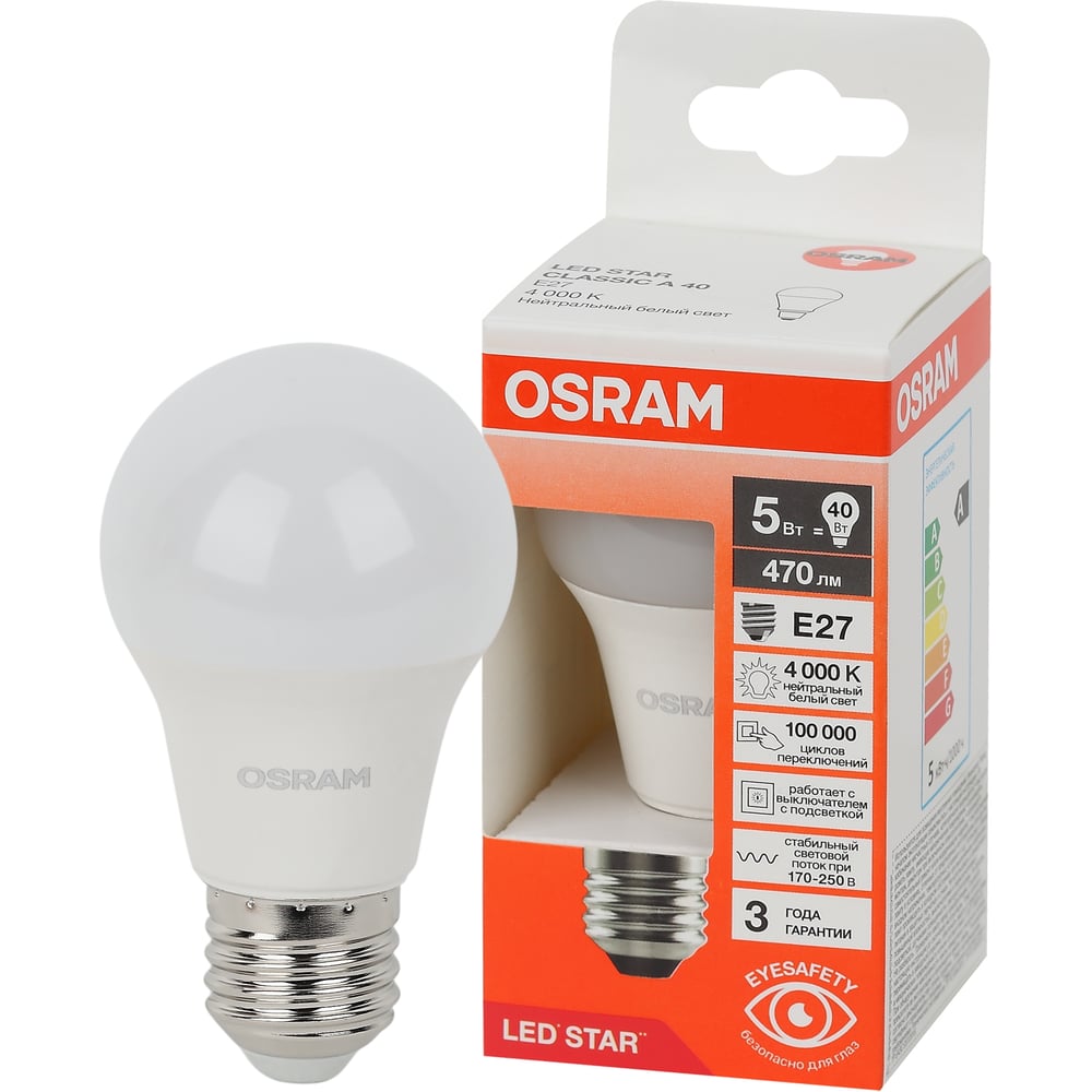 Изображение товара Светодиодная лампа Osram LS CLA40 5W E27 4000K