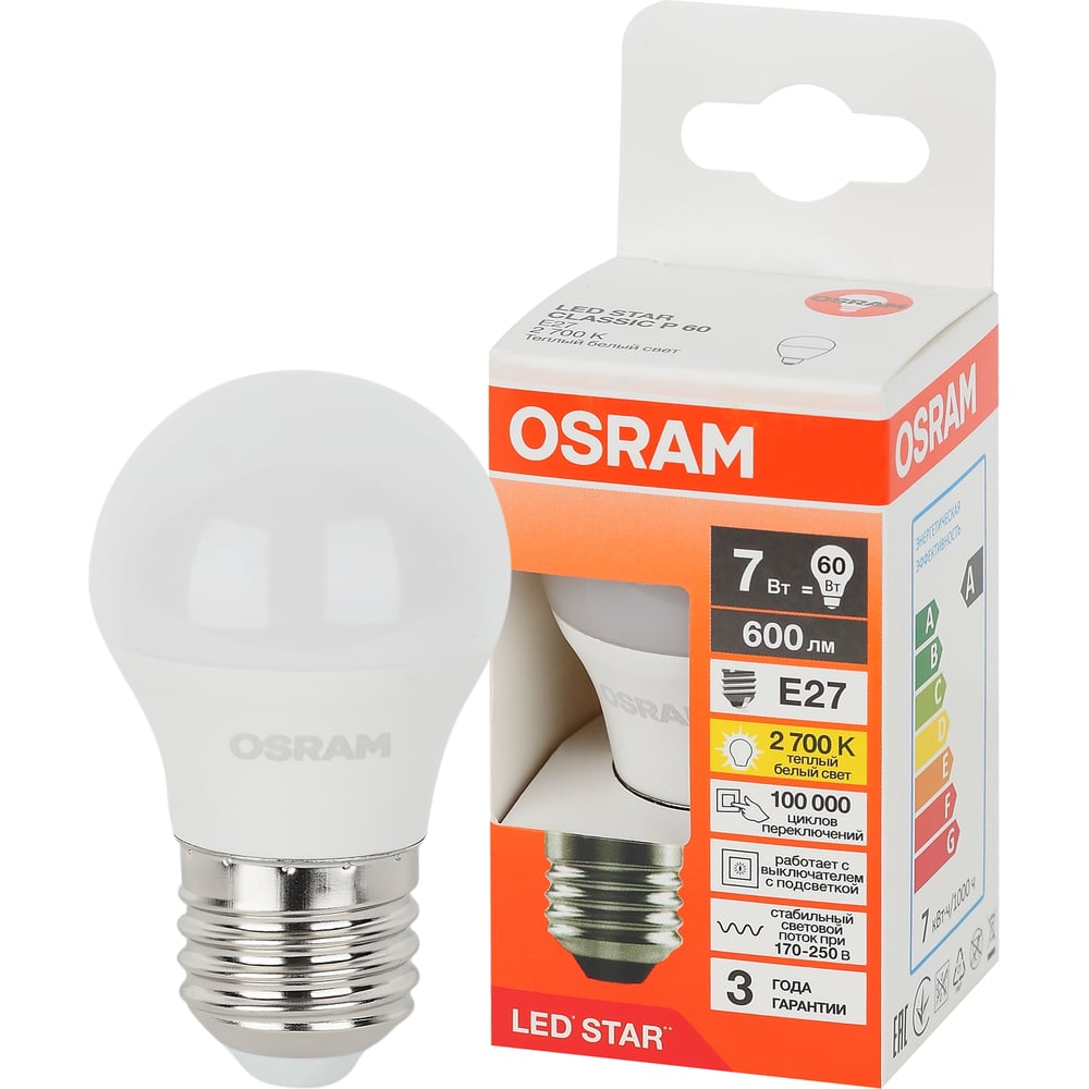 Изображение товара Светодиодная лампа Osram LED Star 7W E27 теплый свет 2700K