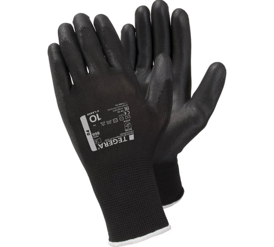 Изображение товара Перчатки из синтетического материала TEGERA, обливные, с полиуретаном МБС, черный, размер 9 866-9