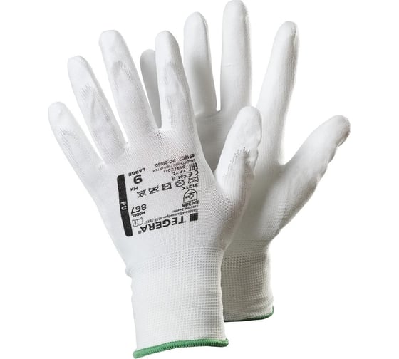 Изображение товара Перчатки из синтетического материала TEGERA, обливные, с полиуретаном МБС, белый, размер 8 867-8
