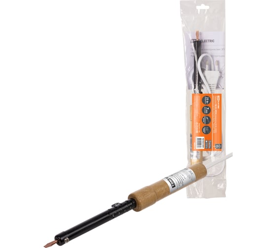 Изображение товара Паяльник электрический с деревянной ручкой ПД-25 TDM ELECTRIC, ЭПСН, мощность 25 Вт, 230 В, плоское жало, серия "Гранит" SQ1025-0401