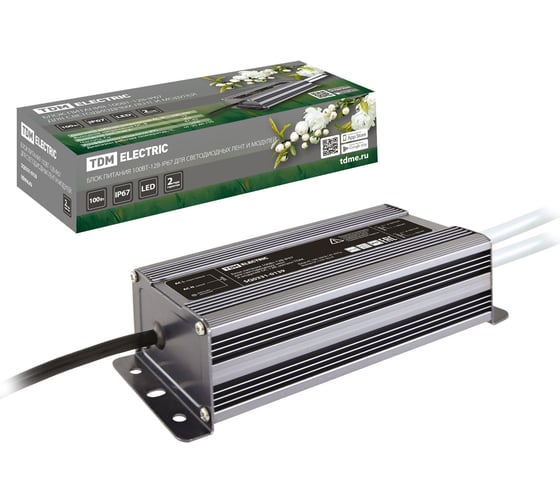 Изображение товара Блок питания TDM 100Вт-12В-IP67 для светодиодных лент и модулей DC 12В, металл SQ0331-0139