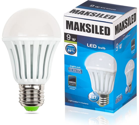 Изображение товара Светодиодная лампа MAKSILED E27, 9Вт, 810лм, 2700~3200К, 220В, груша ML-BL-G1-9WW