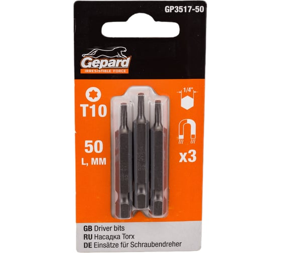Изображение товара Бита магнитная для шуруповерта Torx (3 шт; T10х50 мм) Gepard GP3517-50