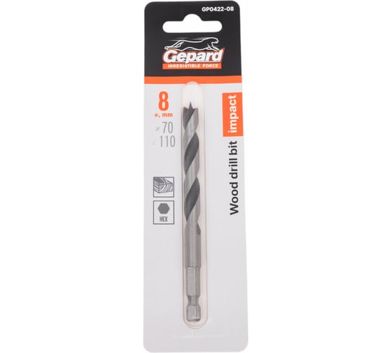 Изображение товара Сверло по дереву 8x70x110 мм Gepard GP0422-08