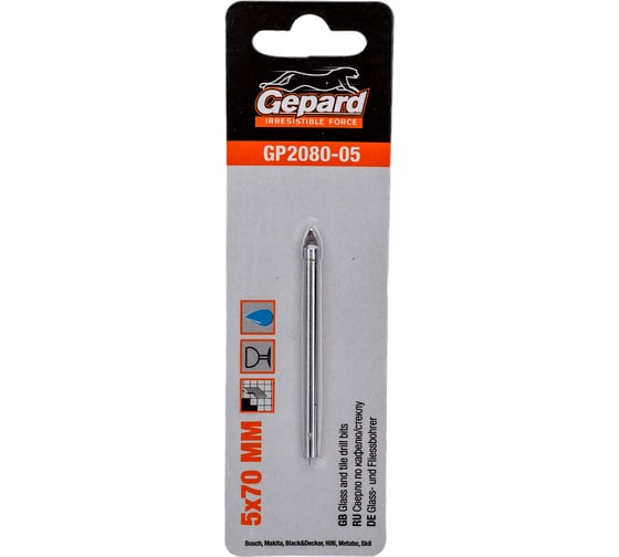 Изображение товара Сверло копьевидное твердосплавное по кафелю и стеклу 5x70 мм Gepard GP2080-05