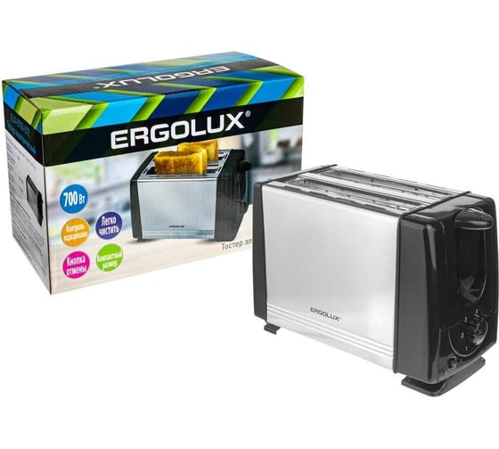 Изображение товара Электрический тостер Ergolux черный, нержавеющая сталь, 220-240 В, 700 Вт ELX-ET03-C72 14722
