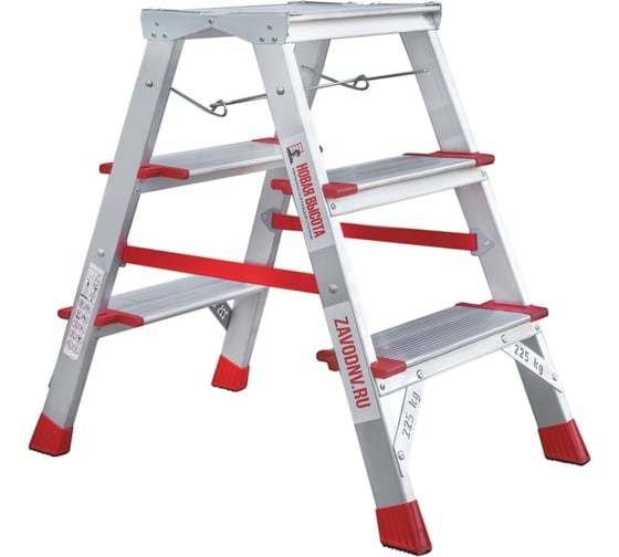Изображение товара Профессиональная стремянка Новая Высота NV3127, 2x3 ступени 130 мм, площадка 350x260 мм, Max нагр. 225 кг, 2К башмаки, 3127203