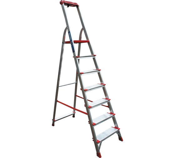 Изображение товара Профессиональная стремянка Новая Высота NV3118, 1x7 ступеней 130 мм, органайзер, Max нагр. 225 кг, 2К башмаки, 3118107