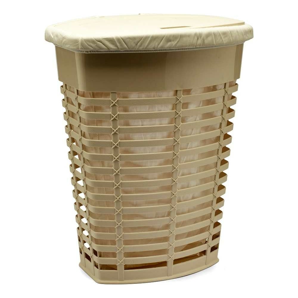 Изображение товара Корзина для белья PRIMANOVA бежевый 50 л овальная пластиковая с крышкой