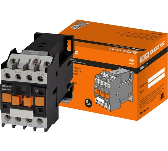 Изображение товара Контактор TDM ELECTRIC КМНп-10910 9А 24В/АС3 1НО SQ0755-0001