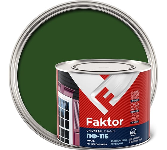 Изображение товара Универсальная эмаль ПФ-115 ЯРОСЛАВСКИЕ КРАСКИ FAKTOR зеленая, банка1,9 кг 214718
