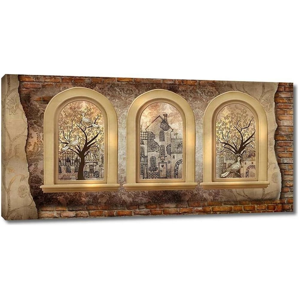 Изображение товара Картина на холсте архитектура из трех окон 115x58 см ООО Первое ателье