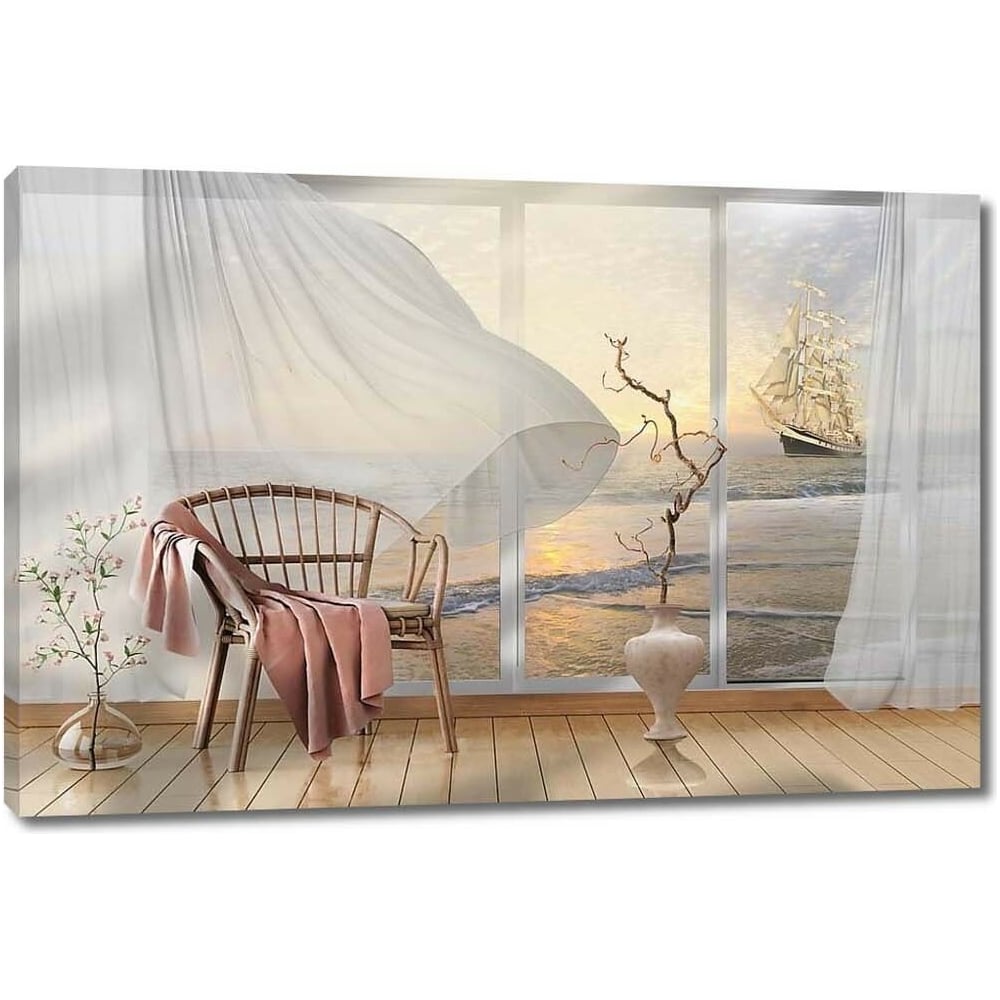 Изображение товара Картина ООО Первое ателье Вид на залив и парусник 115x77 см