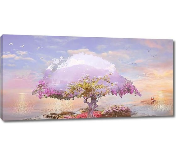 Изображение товара Картина ООО Первое ателье Волшебное дерево на острове на фоне парусников 60x30 см ps94738-3