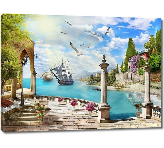 Изображение товара Картина ООО Первое ателье Парусники в бухте и набережная 60x44 см ps78684-3