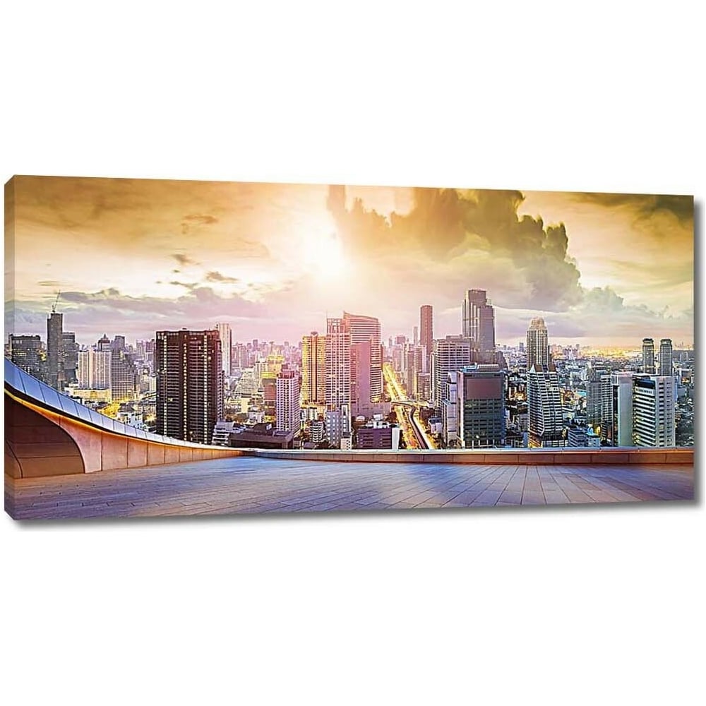 Изображение товара Картина на холсте вид на мегаполис 80x40 см с крепежом