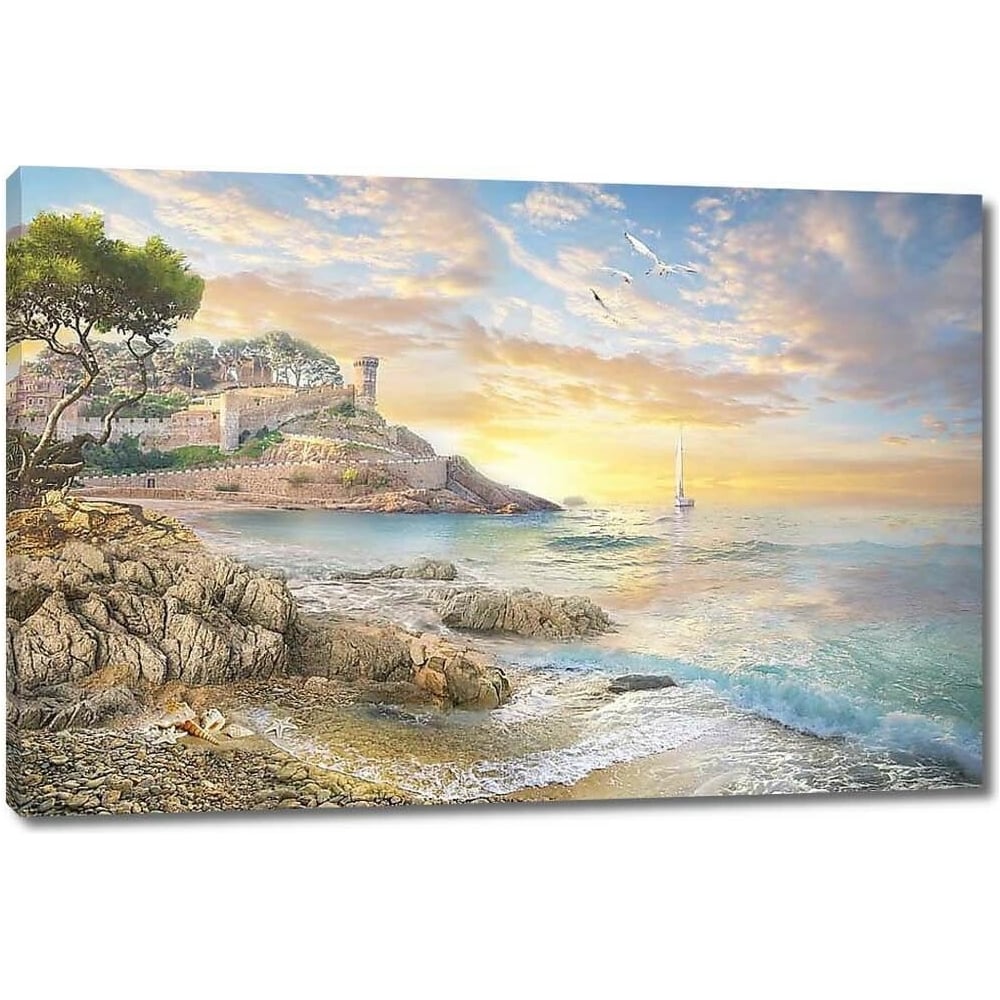 Изображение товара Картина на холсте Закат над скалистым берегом 90x60 см реализм морская тема