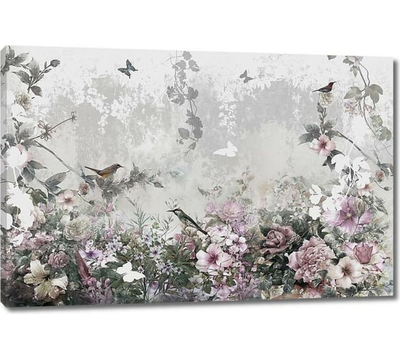 Изображение товара Картина ООО Первое ателье Нежная цветочная композиция с птицами и бабочками 60x40 см ps78688-3